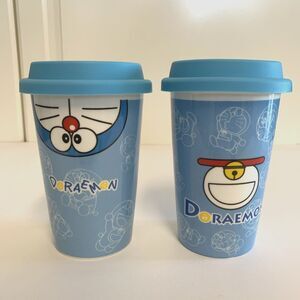2x  Fujiko Pro Doraemon Travel Cup Mug with Lid Coffee Drink